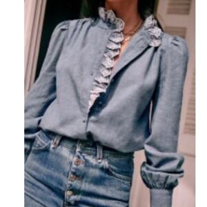 Sezane Chlo Shirt Chambray Blue - Size 2